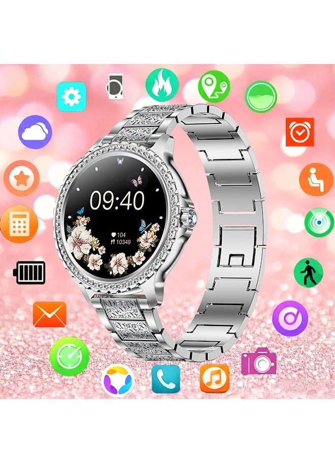 Compare Fashion Womens Bluetooth Smartwatch, Silver Diamond Dial, 1.32 Inch Full Screen Touch, AnswerMake Calls, IP67 Waterproof RT i58 at KSA Price
