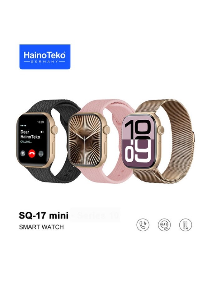 Compare HainoTeko SQ17 Mini Smart Watch AMOLED Display with 3 Interchangeable Straps Designed for Ladies Gold at KSA Price