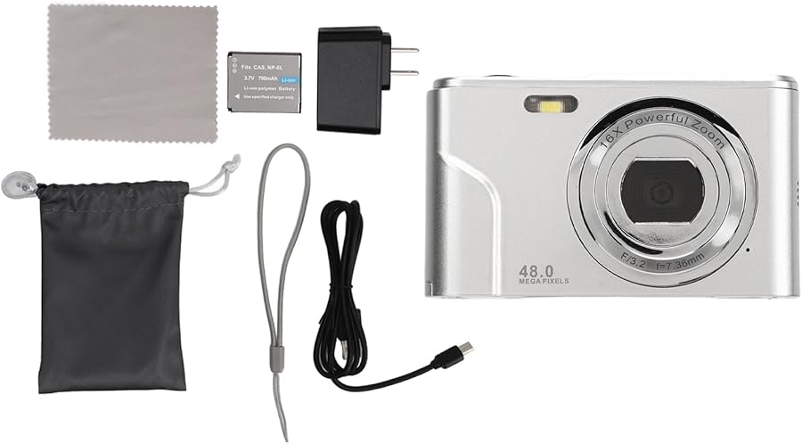 Space Silver Portable Digital Camera 48MP 16X Zoom…