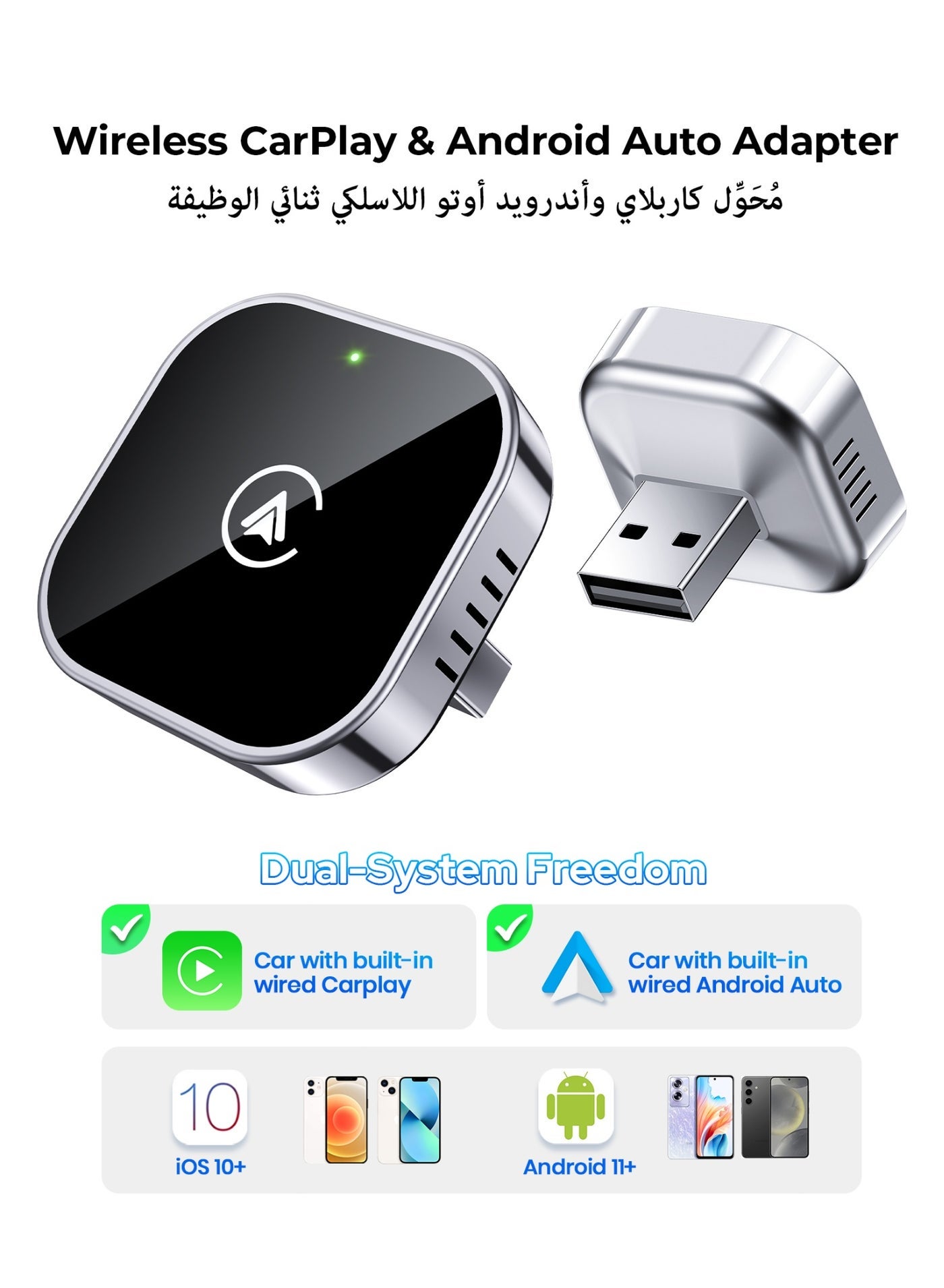 Mini 2 in 1 Wireless CarPlay and Android…