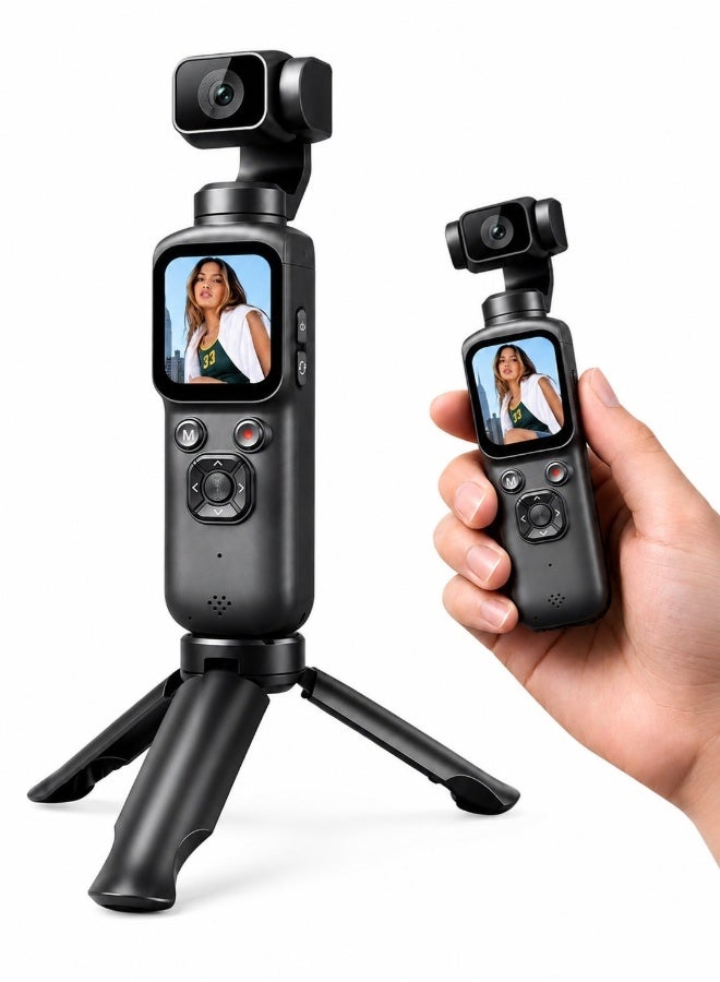 Compare 4K Vlogging Camera for YouTube, 75MP Pocket Digital Camera with 330° Rotating Gimbal Lens, Handheld Travel Vlog Camera Kit with Tripod, TypeC Cable, Wrist Strap, Camera Bag, Cleaning Cloth and 32GB Memory Card at KSA Price