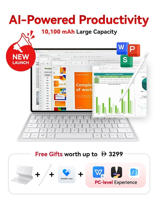 Compare MatePad Air PaperMatte Tablet 12inch White 8GB RAM 256GB WiFi With WPS Office, Smart Magnetic Keyboard, 66W SuperCharge + FOC  Middle East Version at KSA Price