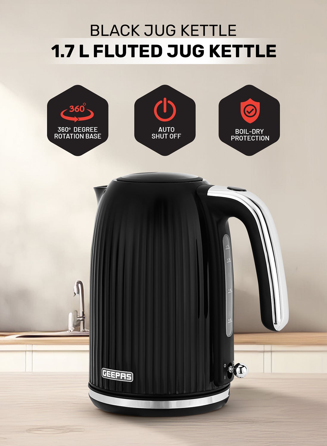 1.7 L Fluted Jug Kettle 360-Degrees Rotation,…