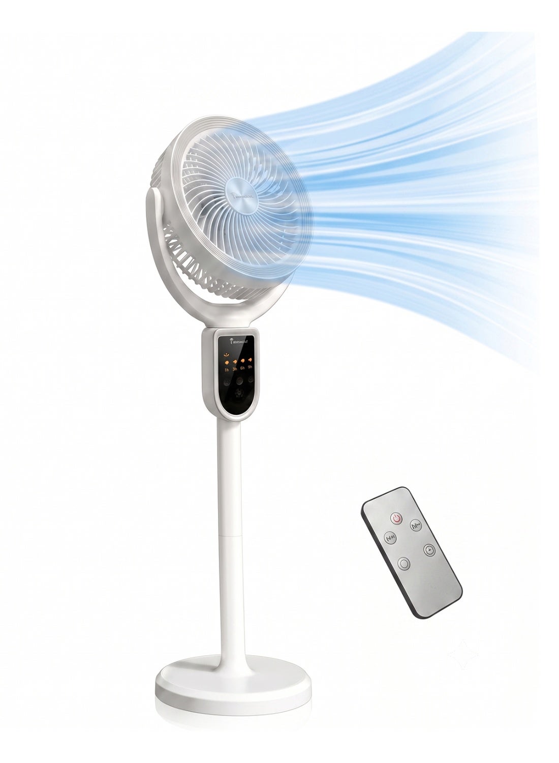 Compare Cordless Pedestal Fan with Remote, 90° Oscillation Air Circulator, Natural Wind Mode, 4 Speeds + Timer, Quiet Standing Fan for Bedroom, Outdoor Patio, Rechargeable, White at KSA Price