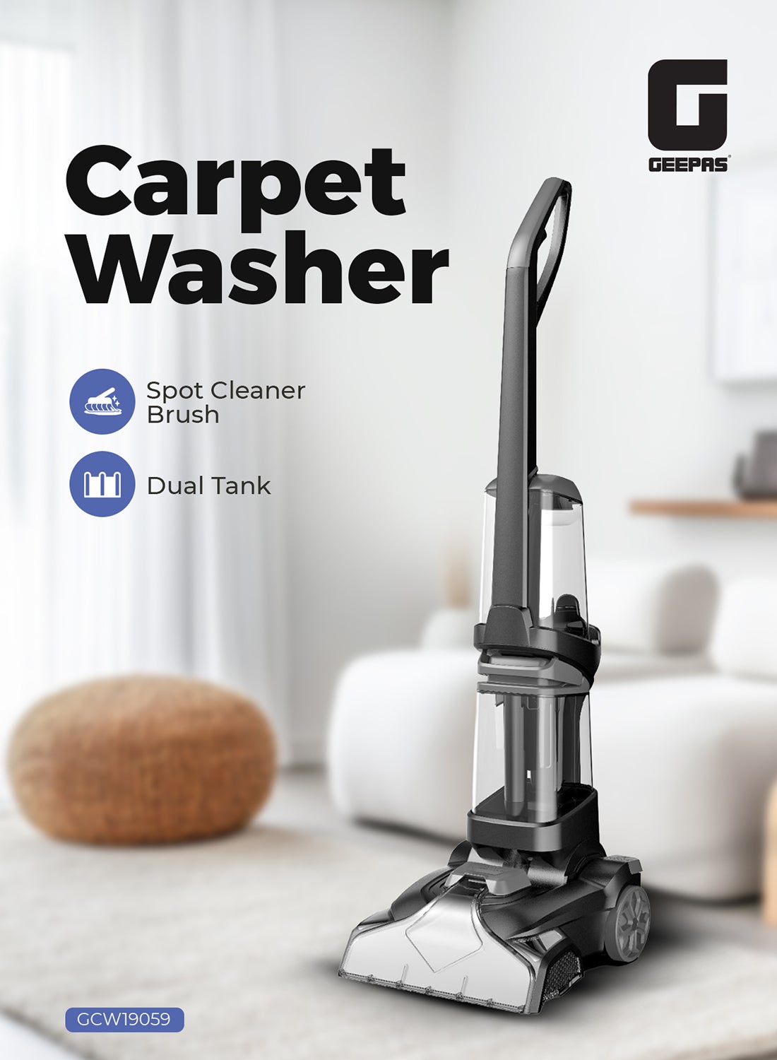 Compare Carpet Washer | 800W | Dual Tank System | Vibrating Power Brush | Spot Cleaner Hose 1.1 L 800 W GCW19059 black at KSA Price