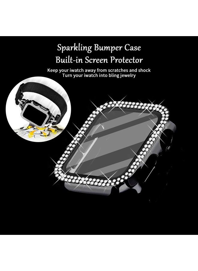Compare Magnetic Band Compatible with Apple Watch Band 38mm 40mm 41mm 42mm 44mm 45mm Milanese Strap with Bling Case and Screen Protector, Dressy Stainless Steel iWatch Loop for Women Black 41mm at KSA Price