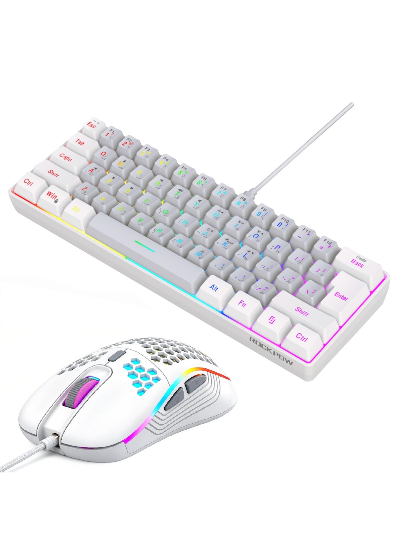 Compare Arabic 60% Wired Gaming Keyboard Mouse Combo,RGB Gaming Mice Ergonomic Ultralight 7200DPI Optical Sensor,61 Keys RGB Backlit Gaming Keyboard,UltraCompact Mini Waterproof Keyboard for PC Computer Gamer at KSA Price