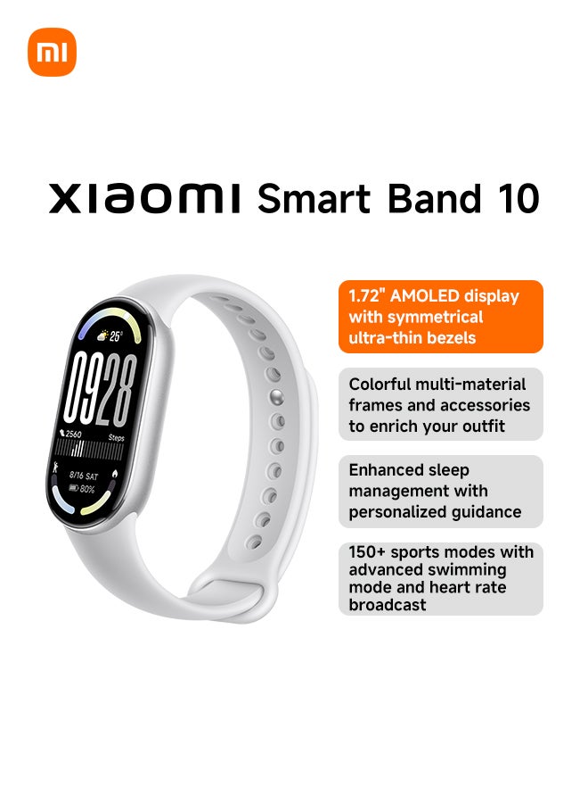 Compare Xiaomi Smart Band 10 | 1.72 AMOLED Display | Touchscreen, Multisport Tracker, Activity Tracker, Heart Rate Monitor | Upto 21 Days Battery Life Glacier Silver Glacier Silver at KSA Price