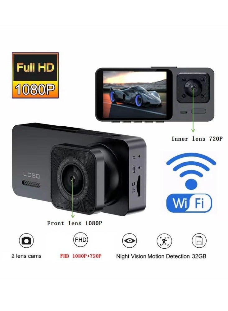 Compare Safety Tachograph Kit, Car Camera 1080P HD Wideangle Car Night Vision Multilens Tachograph.3 cameras in front, behind and inside the car at KSA Price