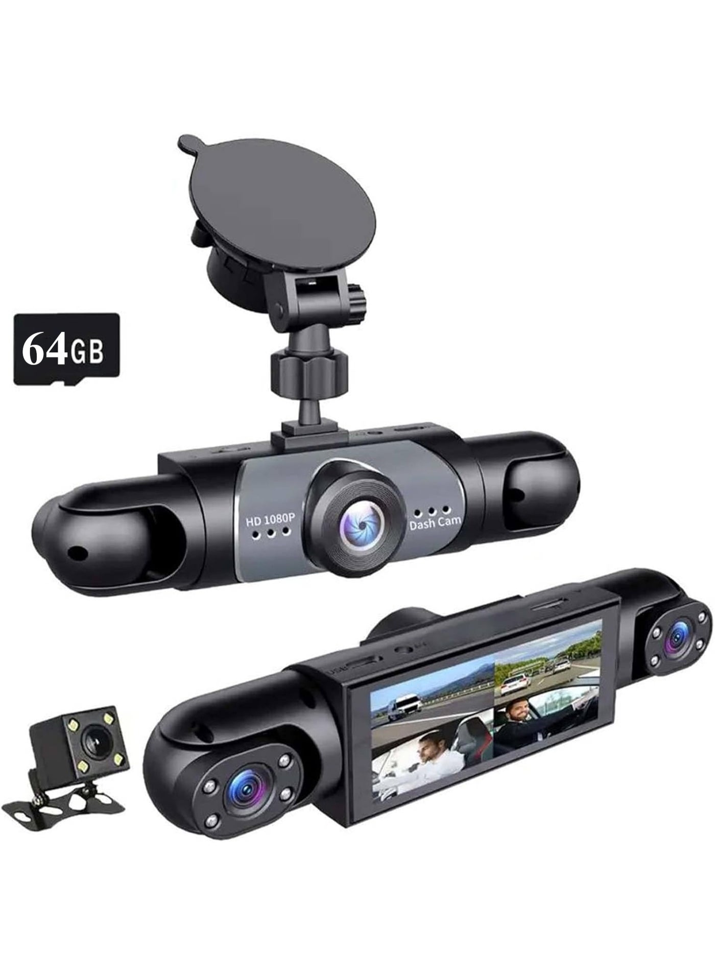 Compare 4Lens 1080P HD Dash Cam, Quad Channel Car Recorder with WiFi & 64GB Memory Card, Front Rear Left Right Simultaneous Recording at KSA Price