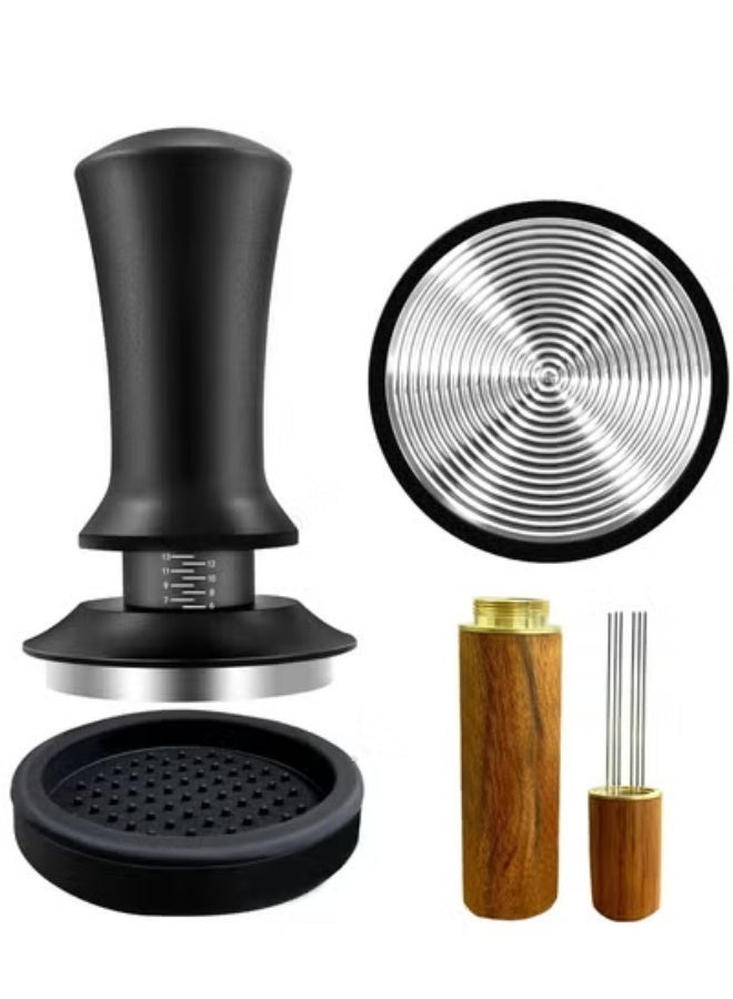 Compare Coffee Espresso Tamper 51mm with WDT Tool Calibrated Spring Loaded, Coffee Press with Silicone Mat, 100% Flat Stainless Steel Base Tamper for Espresso Coffee Machine, 51mm, Black at KSA Price