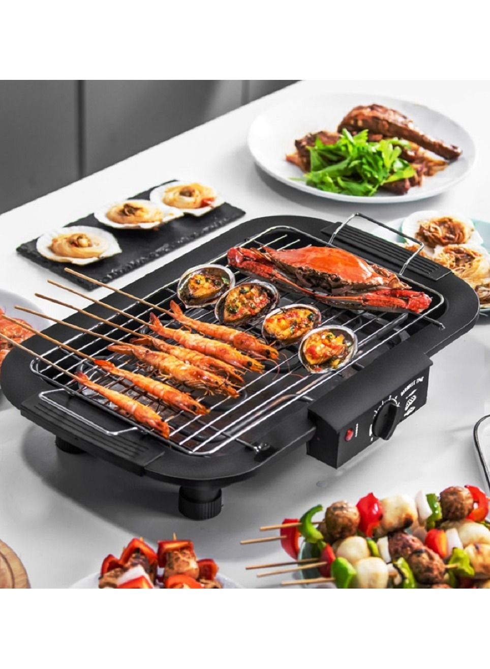 Compare Portable Electric Smokeless Barbecue 2000W High Power Grill Indoor BBQ Grilling Table with 5 Adjustable Temperature fit Home Dinner Camping Travel Hiking at KSA Price
