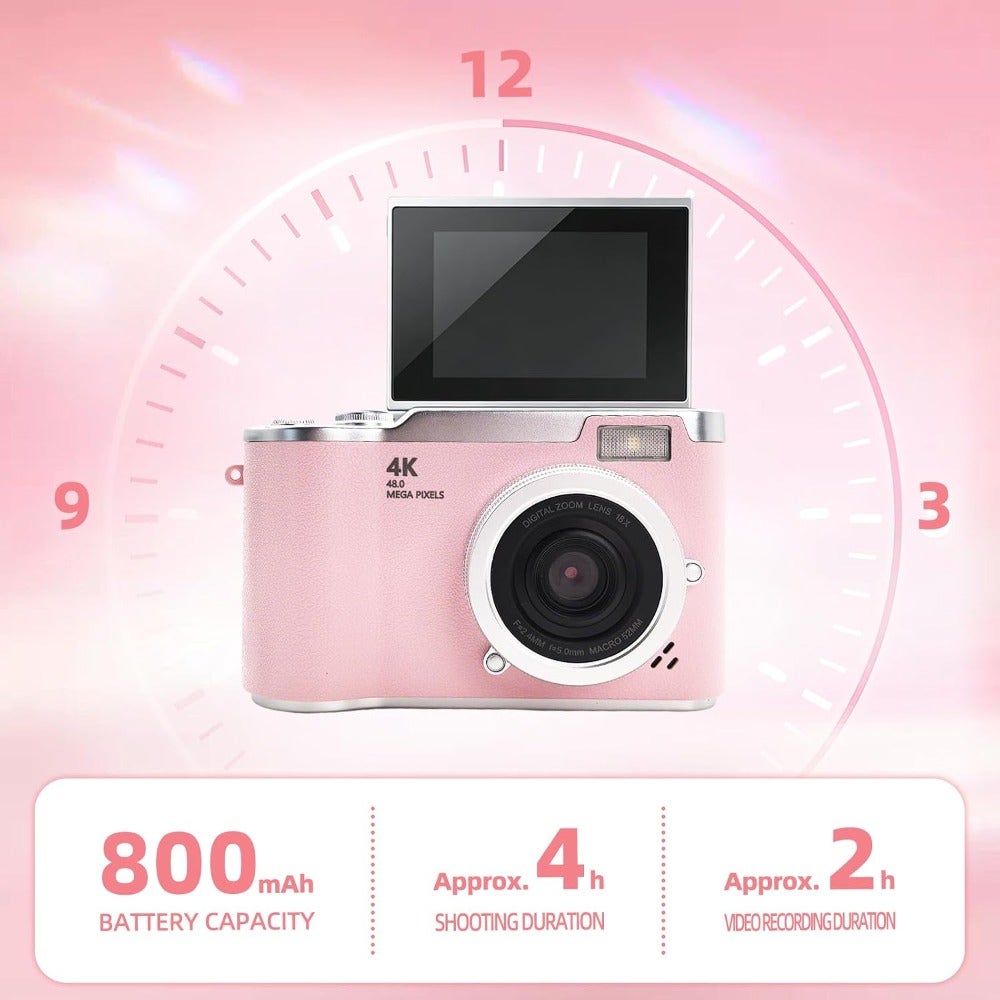 Pink 4K Retro Digital Camera 48MP Selfie Vlog With…