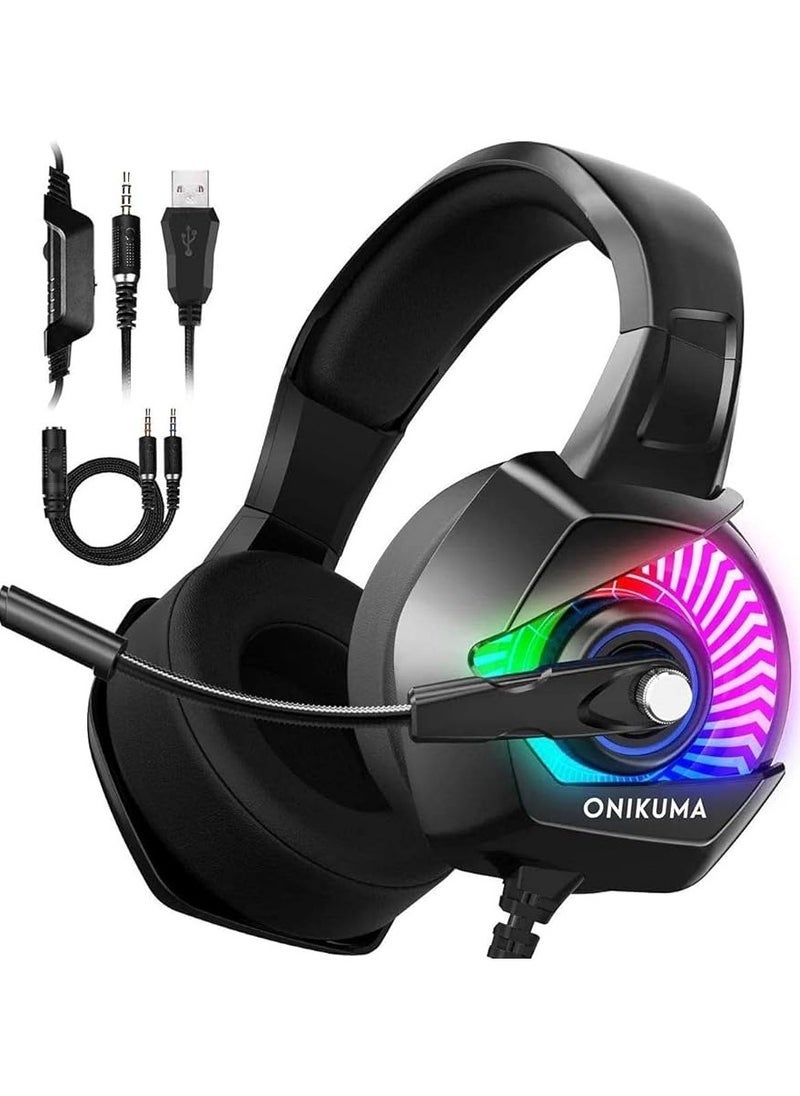 Compare K6 RGB Gaming Headset with Stereo Sound & Noise Cancelling – Soft Breathing Earmuffs, Compatible with PS4, PC, Xbox, Nintendo Switch | Comfortable Wired Headphones with Mic, Black at KSA Price