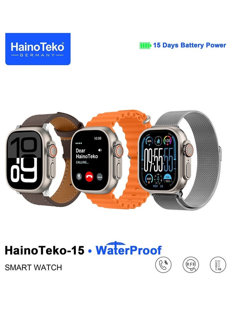 Compare HainoTeko15 Waterproof Smart Watch With Full Screen AMOLED Display 3 Pairs of Straps and Charging Cable Designed for Ladies and Gaents Silver at KSA Price