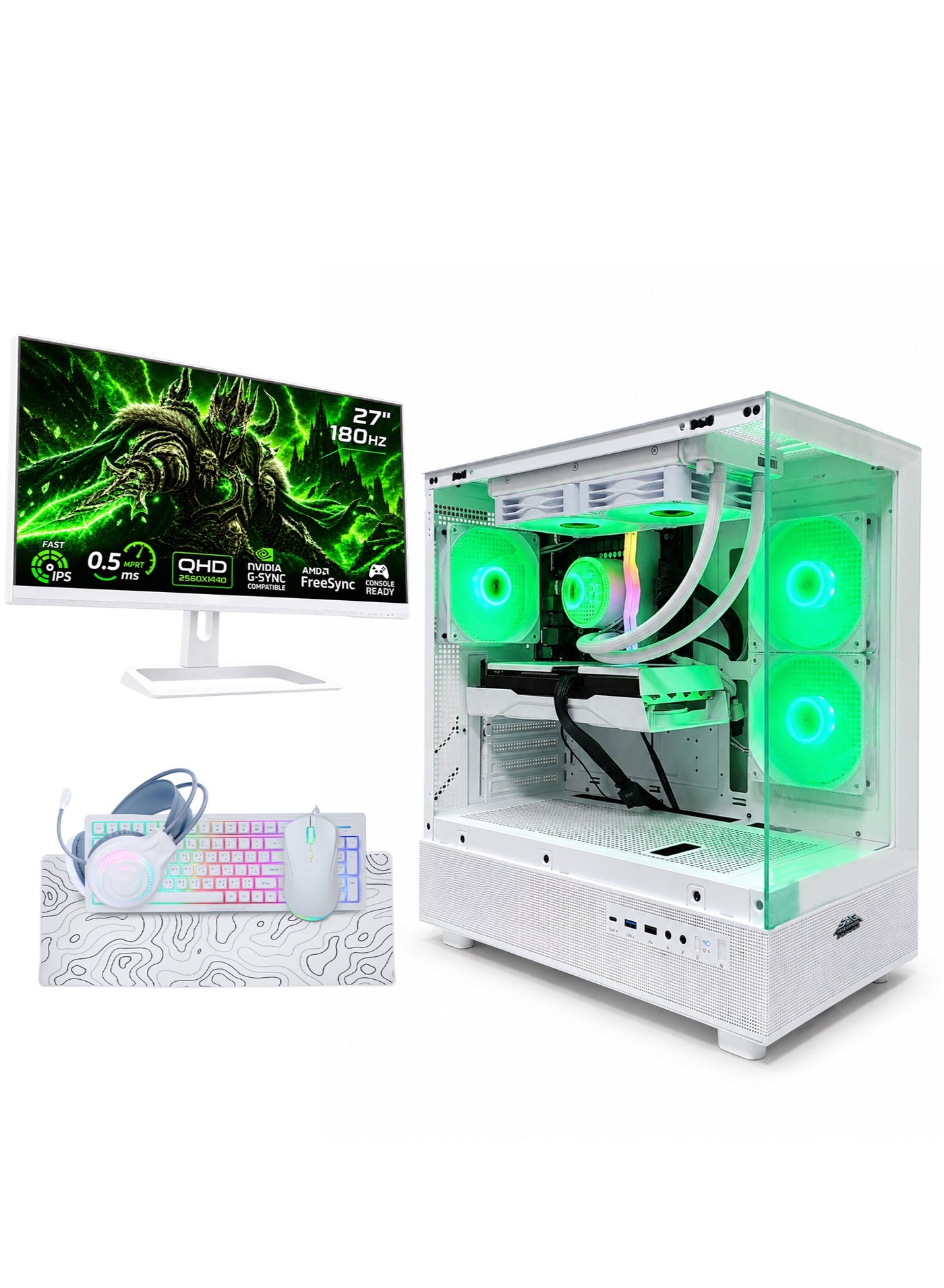 Compare Gaming PC Bundle Intel Core i512400F, NVIDIA GeForce RTX 5060 Ti 8GB, 16GB RAM, 1TB NVMe SSD, 27 QHD 180Hz Monitor, Keyboard Mouse Headset, Windows 11 Pro, White at KSA Price