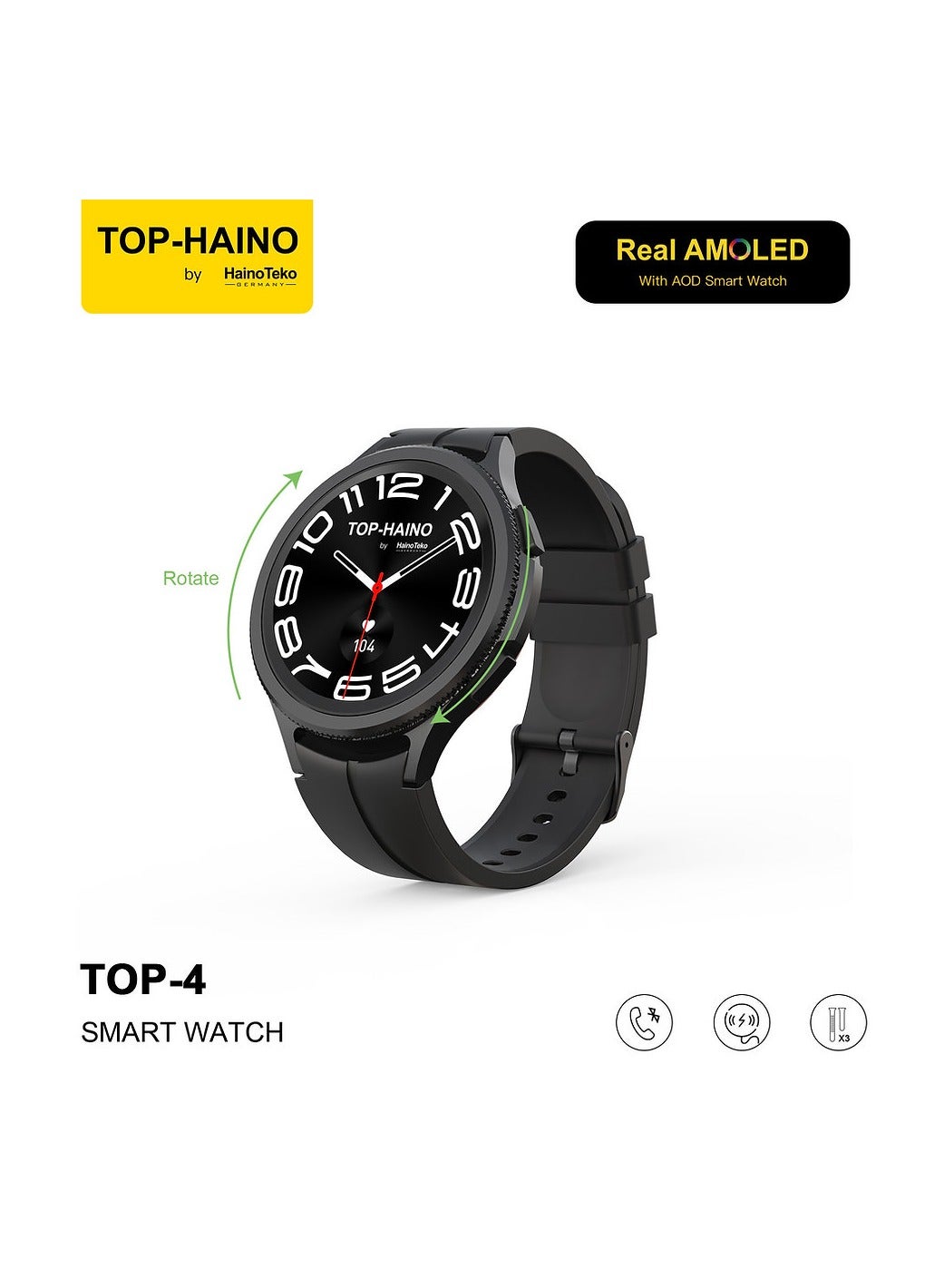 Compare Haino Teko TOPHaino TOP4 Real AMOLED with Always on Display Smart Watch with 3 Straps and pen at KSA Price