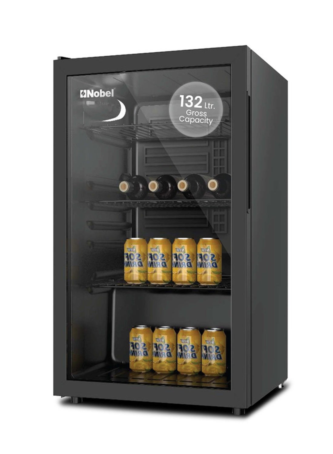 Compare Nobel 120L Net  132L Gross Single Door Bottle Chiller with Glass Door, Mechanical Temperature Control, LED Light, Adjustable Shelves, Energy Efficient, R600a Refrigerant – NBC140RH Black 1 Year Warranty 132 L 220 W NBC140RH Black at KSA Price