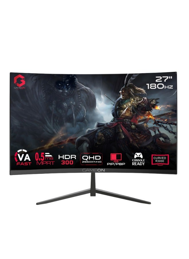 Compare 27” Curved Gaming Monitor, QHD 1440p, 180Hz, 0.5ms MPRT, FreeSync, VRR, HDMI 2.1 + VGA, BuiltIn Speakers, Console & PC Performance, VESA Mount, 100% sRGB, Low Input Lag Black at KSA Price