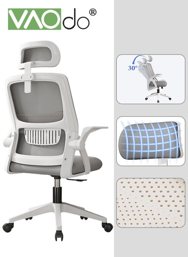 Compare Ergonomic Office Chair, Home Mesh Office Desk Chairs with Wheels, Comfortable Gaming Chair, Support Headrest Flipup Arms, Adjustable Lumbar Support, Rocking Swivel Grey at KSA Price