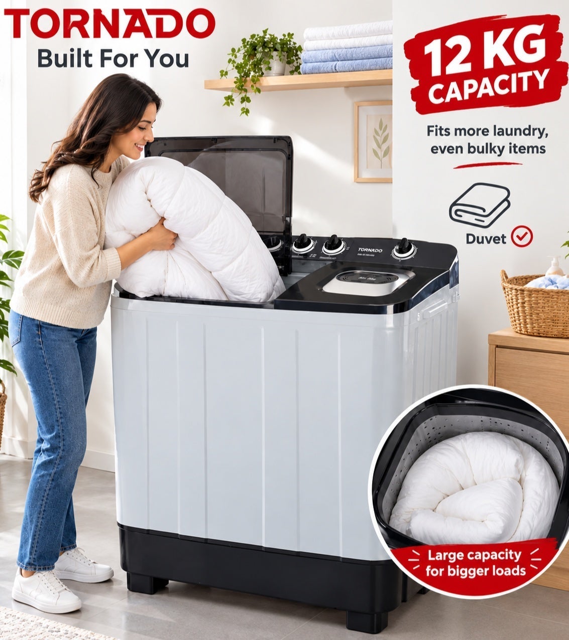 12 kg TORNADO Twin-Tub Semi-Automatic Washing…