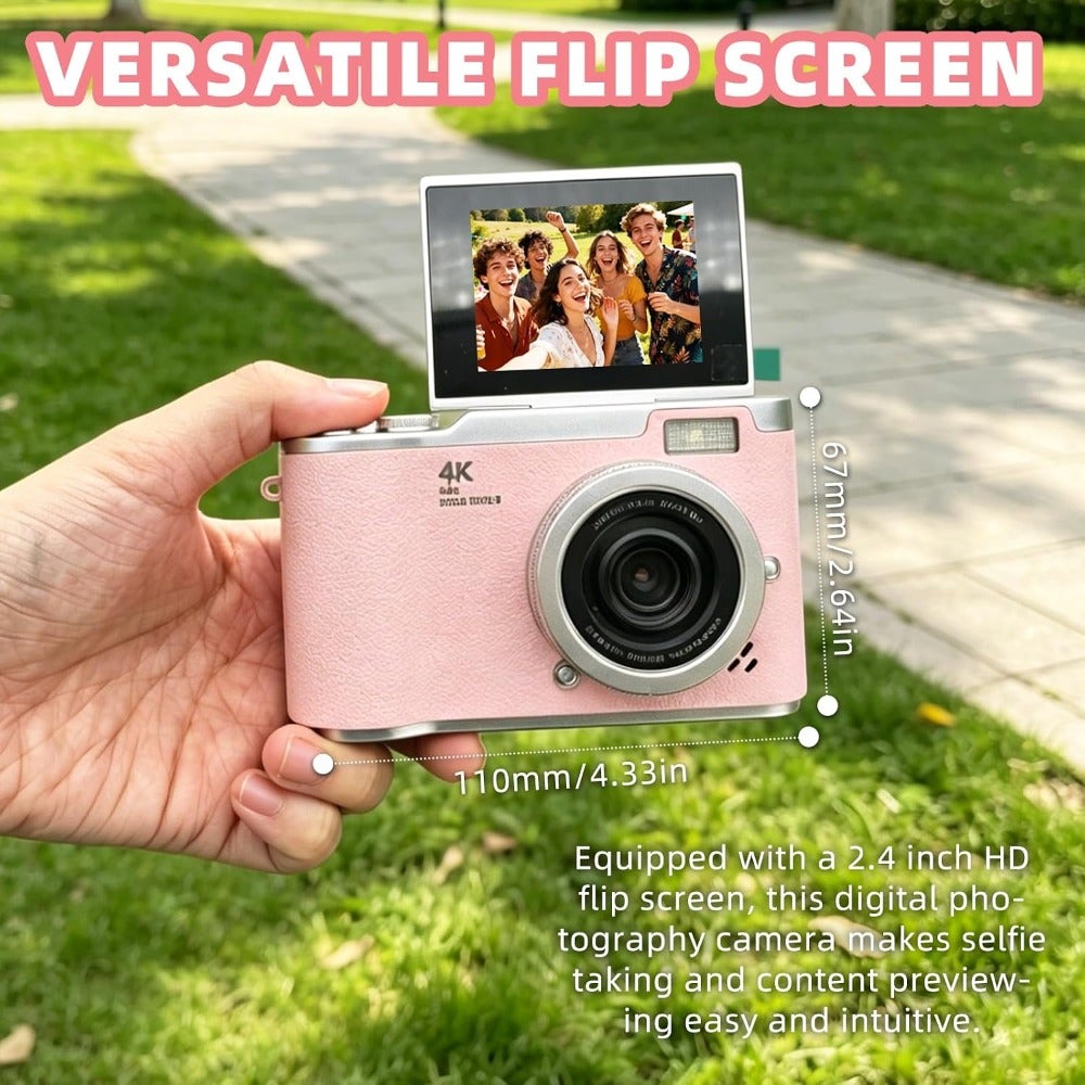 Compare Pink 4K Retro Digital Camera 48MP Selfie Vlog With Foldable Screen at KSA Price