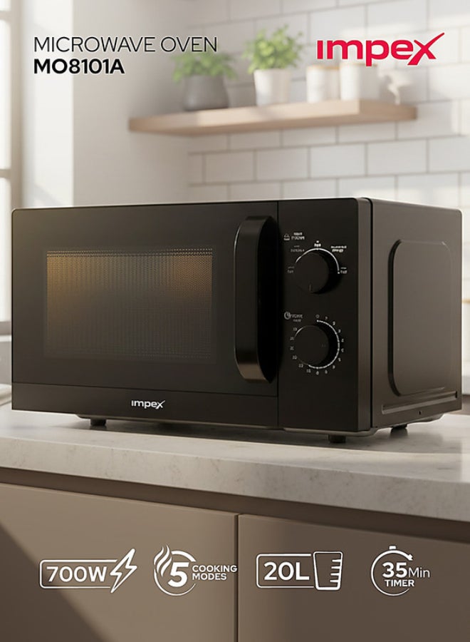 Compare 20L Microwave Oven – 2 Year Warranty, 700W Power, 5 Cooking Levels with Defrost, 35 Min Timer, 255mm Turntable Glass Tray, Pull Handle, Compact Design Easy Cooking Kitchen Appliance, 220240V 20 L 700 W MO 8101A Black at KSA Price