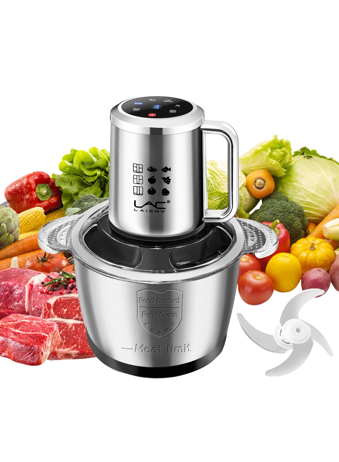 Compare Electric Food Chopper, Smart touch screen design?3L Meat Grinder 4 Mixing Models Food Processor Stainless Steel  Food Processor Elegant Slicer With Integrated 4Sharp Blades Nonslip mat And Child Safety Lock at KSA Price