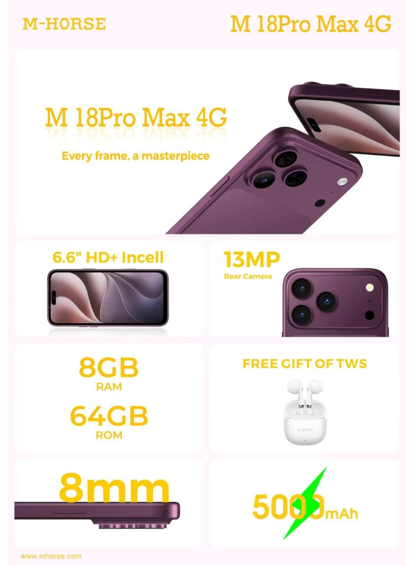 M-HORSE M18Pro Max 4G Smartphone with 8GB…