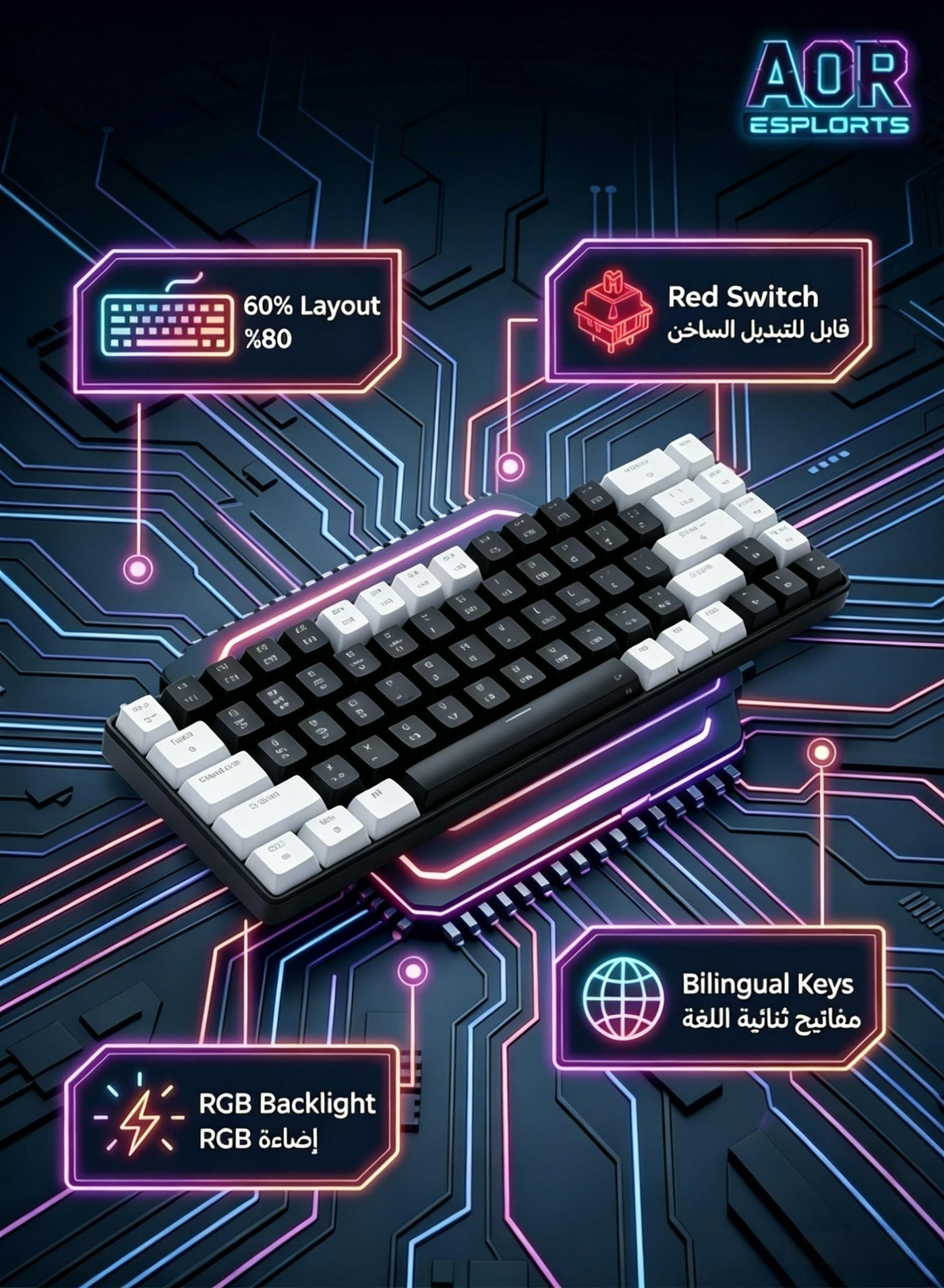 3-mode 68 key red axis gaming mechanical…