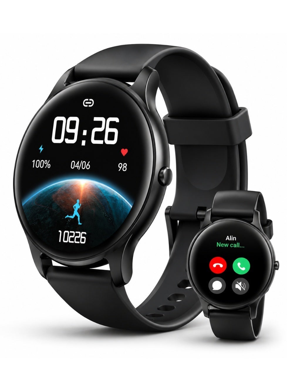 Compare Bluetooth Calling Smart Watch, HD Display, Fitness Tracker with 100+ Sports Modes, Heart Rate and Sleep Monitor, Pedometer, IP68 Waterproof, Compatible with Android Phones and iPhone, Black at KSA Price