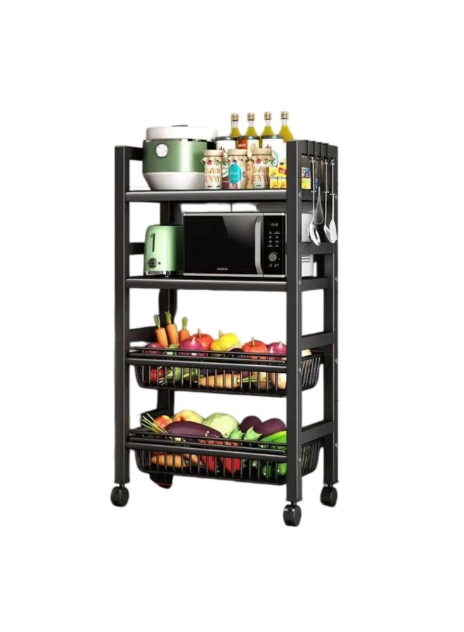 Compare SALADAYS 4Tier Metal Kitchen Storage Cart, HeavyDuty Microwave Stand with Adjustable Second Shelf, 2 Flat Shelves & 2 Wire Baskets, Mobile Utility Cart with Wheels & Hooks for Kitchen Organization at KSA Price