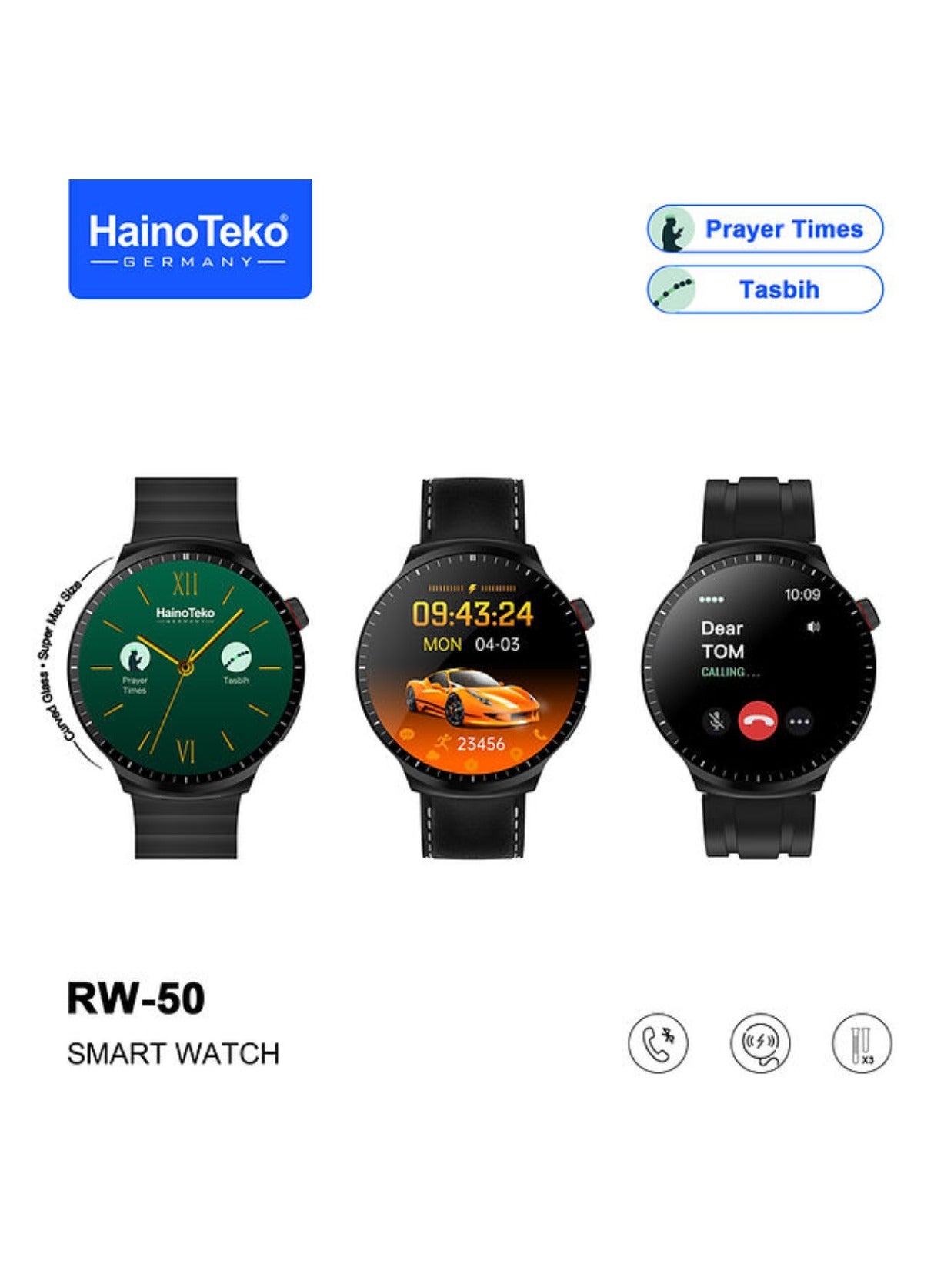 Compare RW50 Smart Watch With HD IPS AMOLED Display Smartwatch For Unisex With 3X Straps Fitness Smartwatch Multisport Tracking Watch App Operated Curved Glass Display Super Max Size Smart Watch With Prayer Reminder And Tasbih Counter F at KSA Price