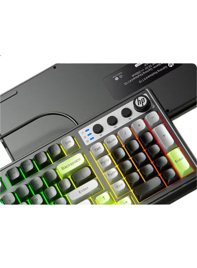 Compare Hp K110 Mechanical Feel Keyboard, Black Gray Green TriColor, 98Key Layout, Wired Usb Gaming Laptop, 26Key AntiGhosting at KSA Price