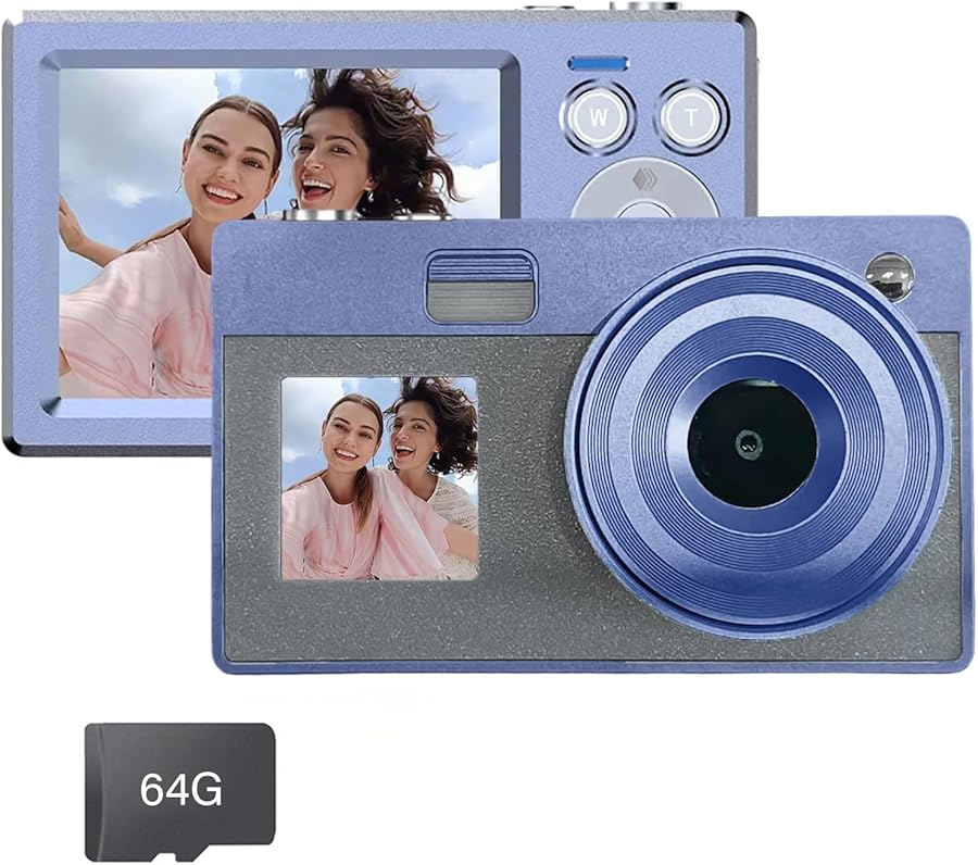 Compare Retro Blue Digital Camera 64G Double Screen 16x Optical Zoom High Resolution for Youth Photography at KSA Price