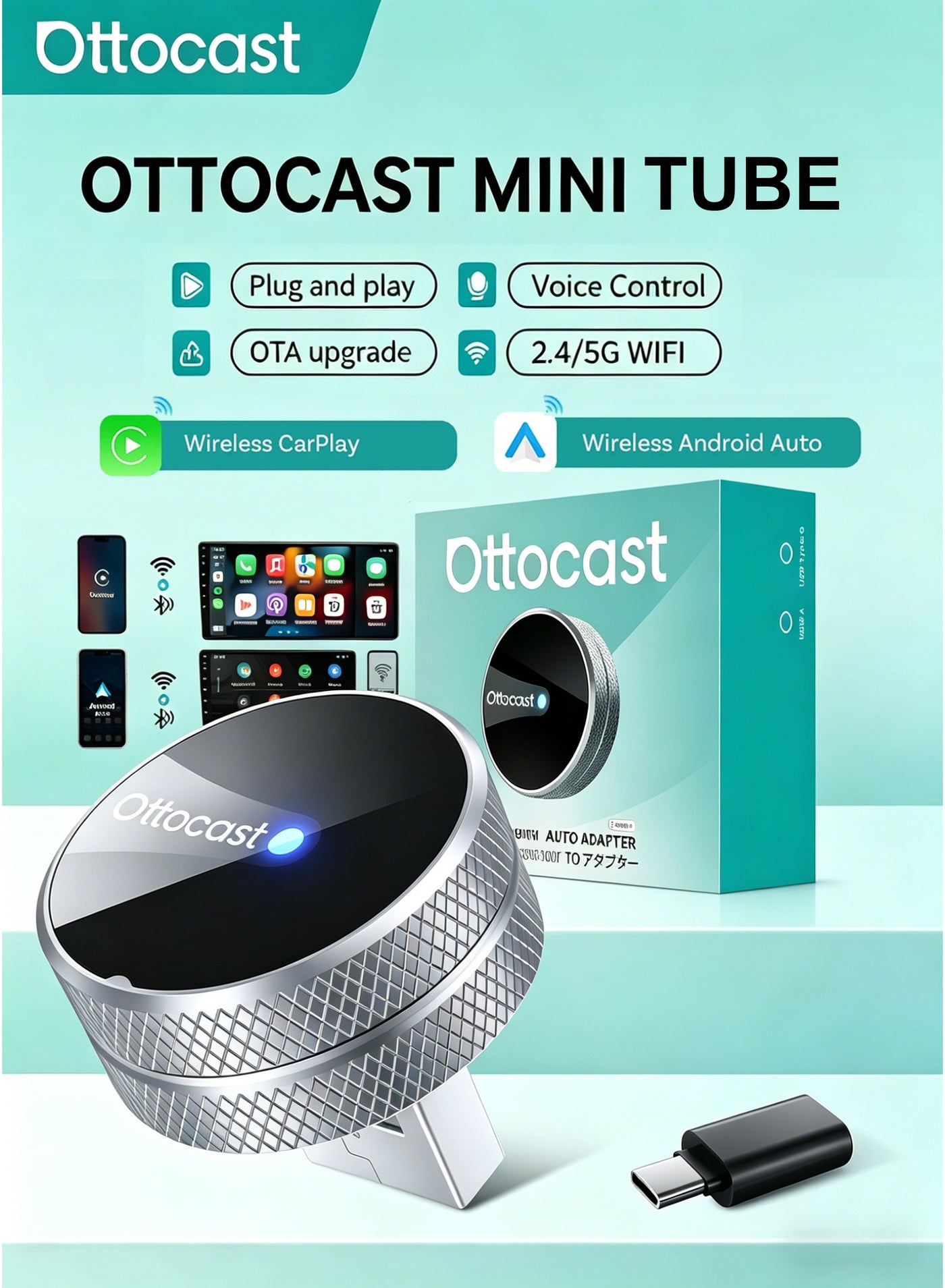 Mini Tube 2026 Wireless CarPlay & Android Auto…