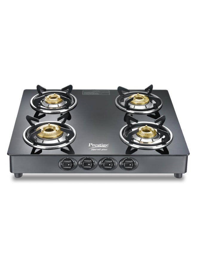 Compare Prestige Marvel Plus 4 Burner GTM 04 SQ Glasstop Gas Stove|Superior Toughened Glass|Jumbo Brass Burner|360 Degree Revolving Nozzle|Spill Proof Design|5 Years Warranty on Glass|Black at KSA Price