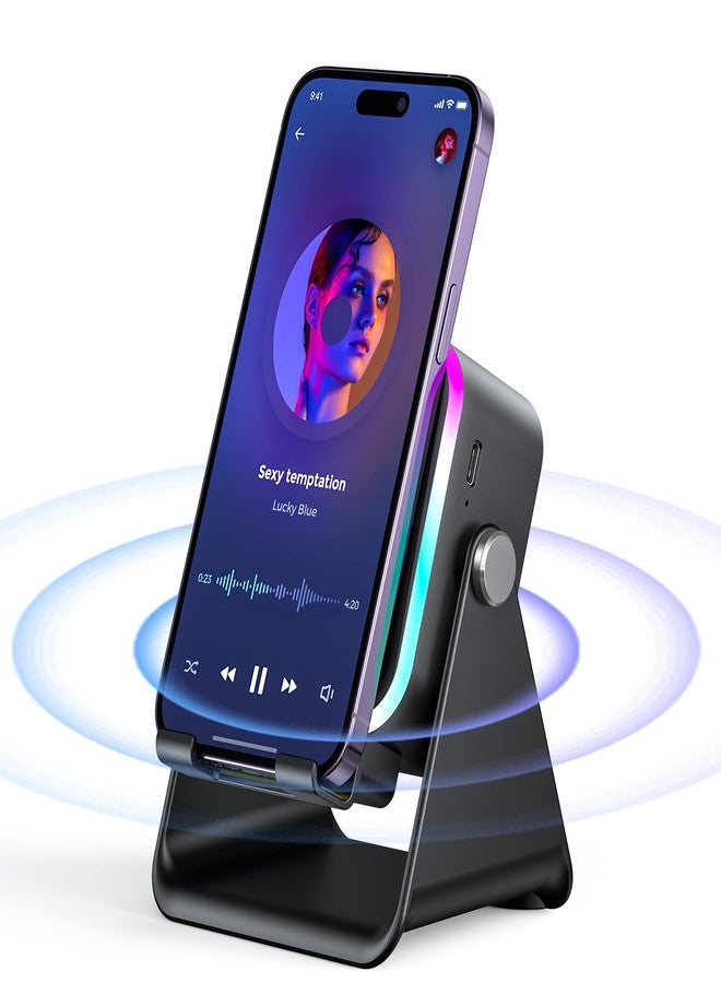 Compare Induction Speaker with Phone Stand 5 in 1 Wireless Induction Bluetooth Audio for iPhone Android Phone Speakers Amplifier with Rechargeable Colorful Light, Birthday Gifts for Men Women Teens Black at KSA Price