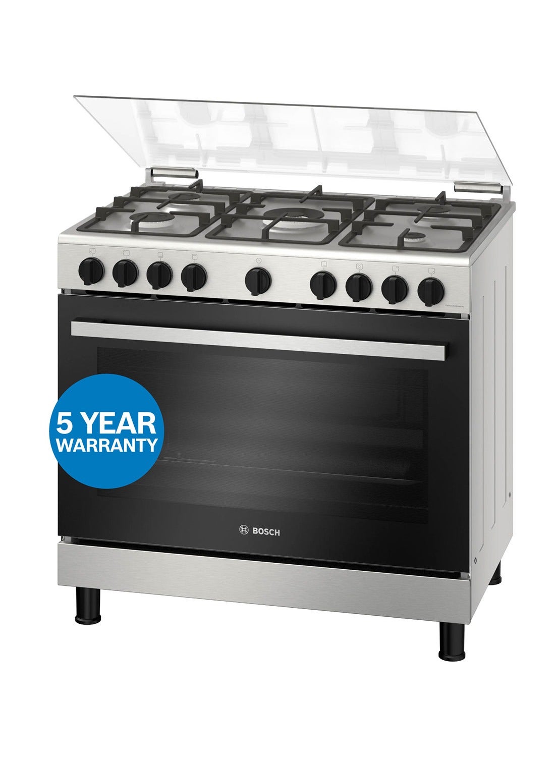 Compare FREE Cooking Set with 90x60 Cm Gas Range Cooker with 125L Oven, 5 Burners, 3 Cooking Modes, Series 2, HGV1E8Y50M Stainless Steel 5 HGV1E8Y50M Stainless Steel at KSA Price