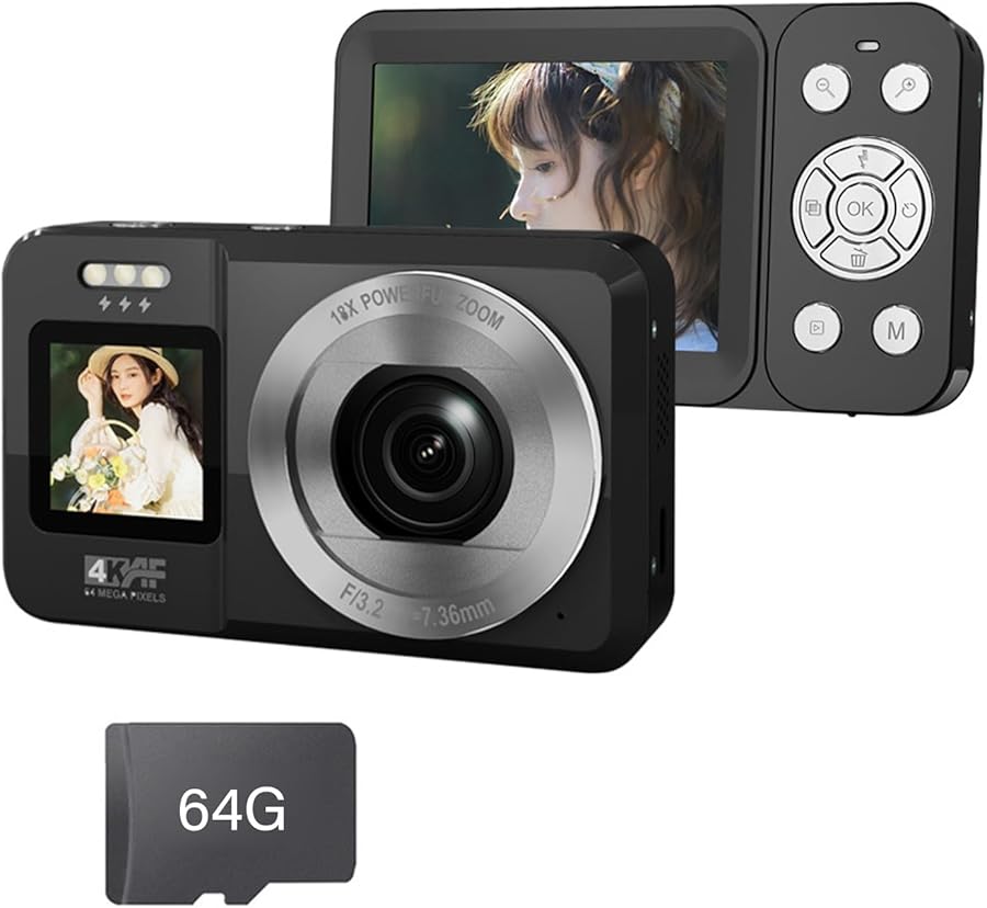 Compare 64G Digital Camera 4K Double Screen 64MP Sensor 18X Optical Zoom Compact Travel Photography at KSA Price