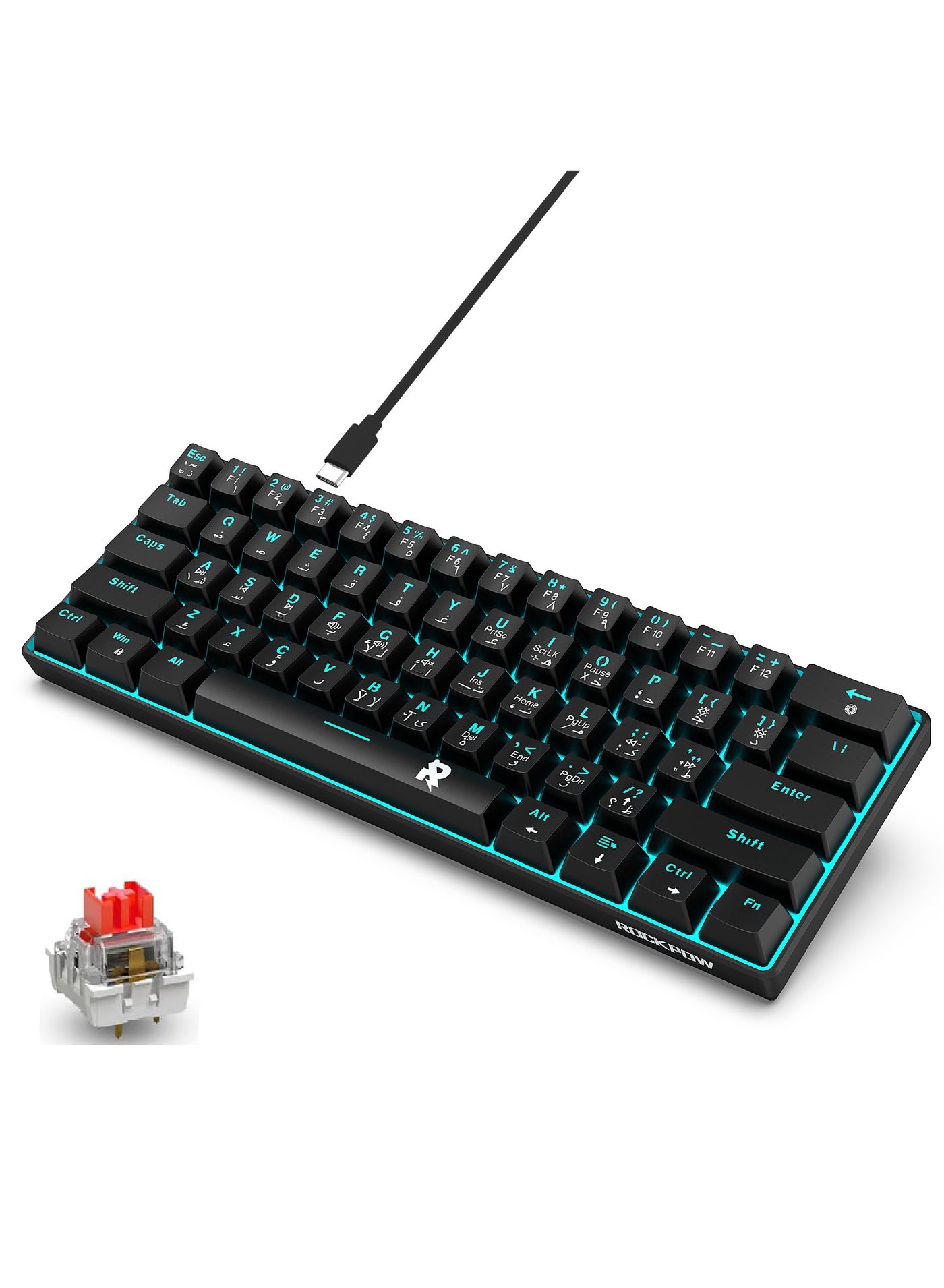 61 keys 60% Mechanical Gaming Keyboard Arabic…