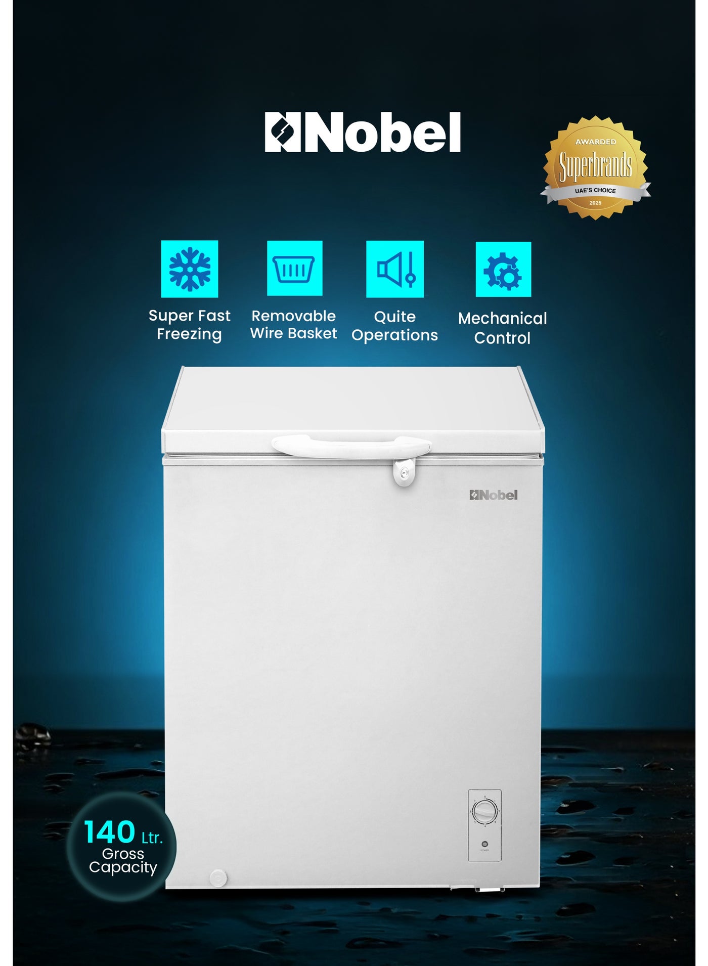 Compare Chest Freezer 140L Gross  99L Net Single Door Deep Freezer, Mechanical Control, R600a, Low Noise 42dB, Wire Basket – 1 Year Warranty 140 L 400 W NCF140 White at KSA Price