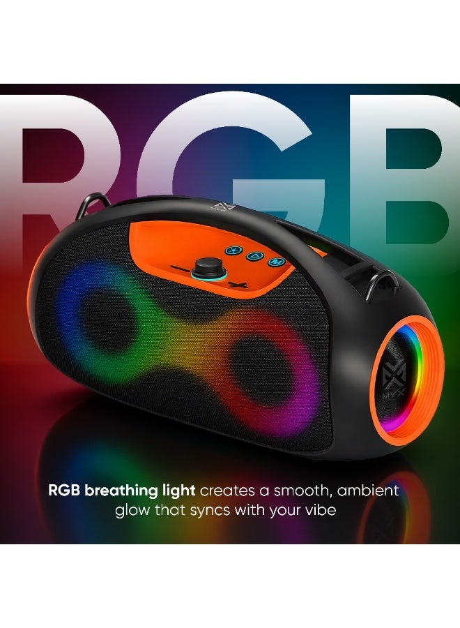 Compare BoomX  Portable Bluetooth Speaker – 60W High Bass, RGB Lights, MultiConnectivity BTAUXTFUSBFM, TWS Pairing, 2000mAh Battery, Outdoor Party Speaker at KSA Price