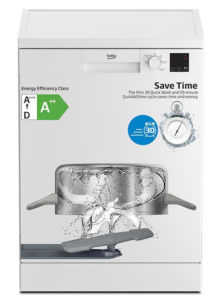 Compare Freestanding Dishwasher 13 Place Settings, 5 Programs, 2 Racks,  A++ Energy Rating, Quiet Operation 49 dBA, Sliding Cutlery Basket, Mini programme, Halfload, Efficient Cleaning, Stainless Steel Tub, Time Delay and Child Lock, ?W at KSA Price