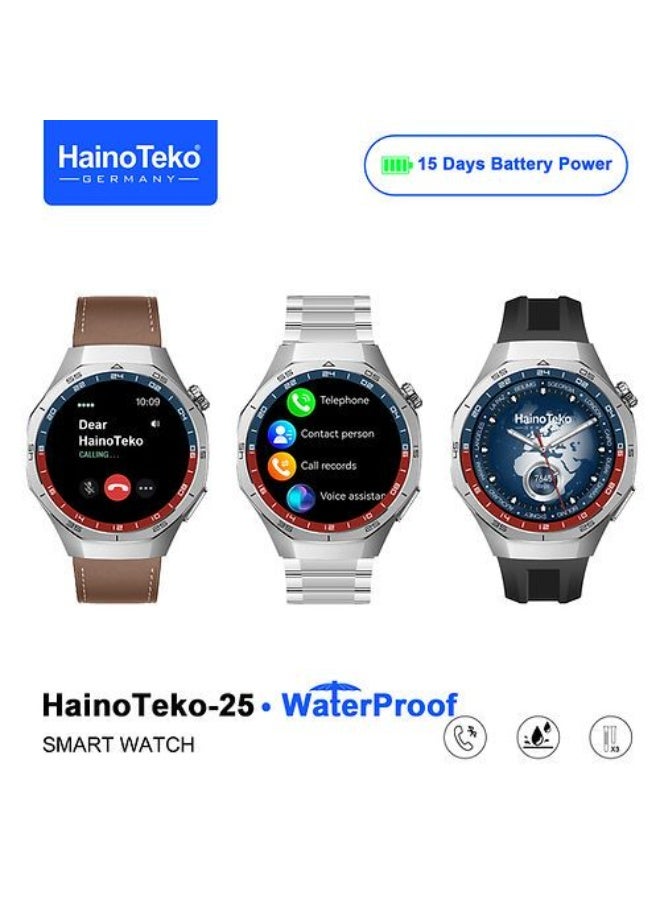 Compare Haino Teko25 AMOLED Waterproof Smartwatch – Voice Assistant, 3 Stylish Straps & Magnetic Charging Men’s Edition at KSA Price