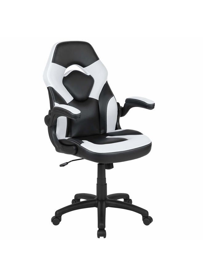 Compare X10 HighBack LeatherSoft Racing Style Gaming Chair with FlipUp Arms, Ergonomic Padded Swivel Computer Chair, WhiteBlack at KSA Price
