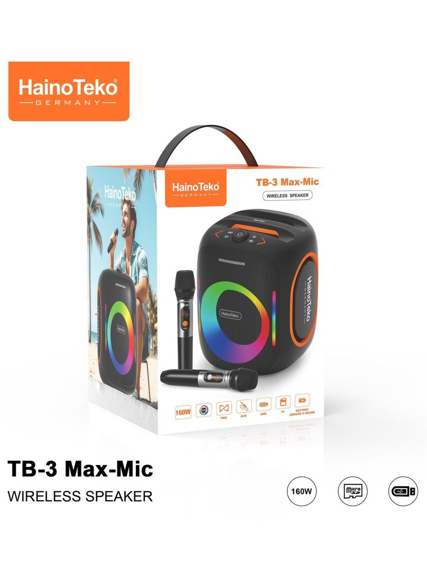 Compare TB5 Portable Wireless Bluetooth Speaker with 2 Wireless Mics, RGB Lighting, 100W Output Power, MultiFunctional Button Control for Indoor & Outdoor Use  Black at KSA Price