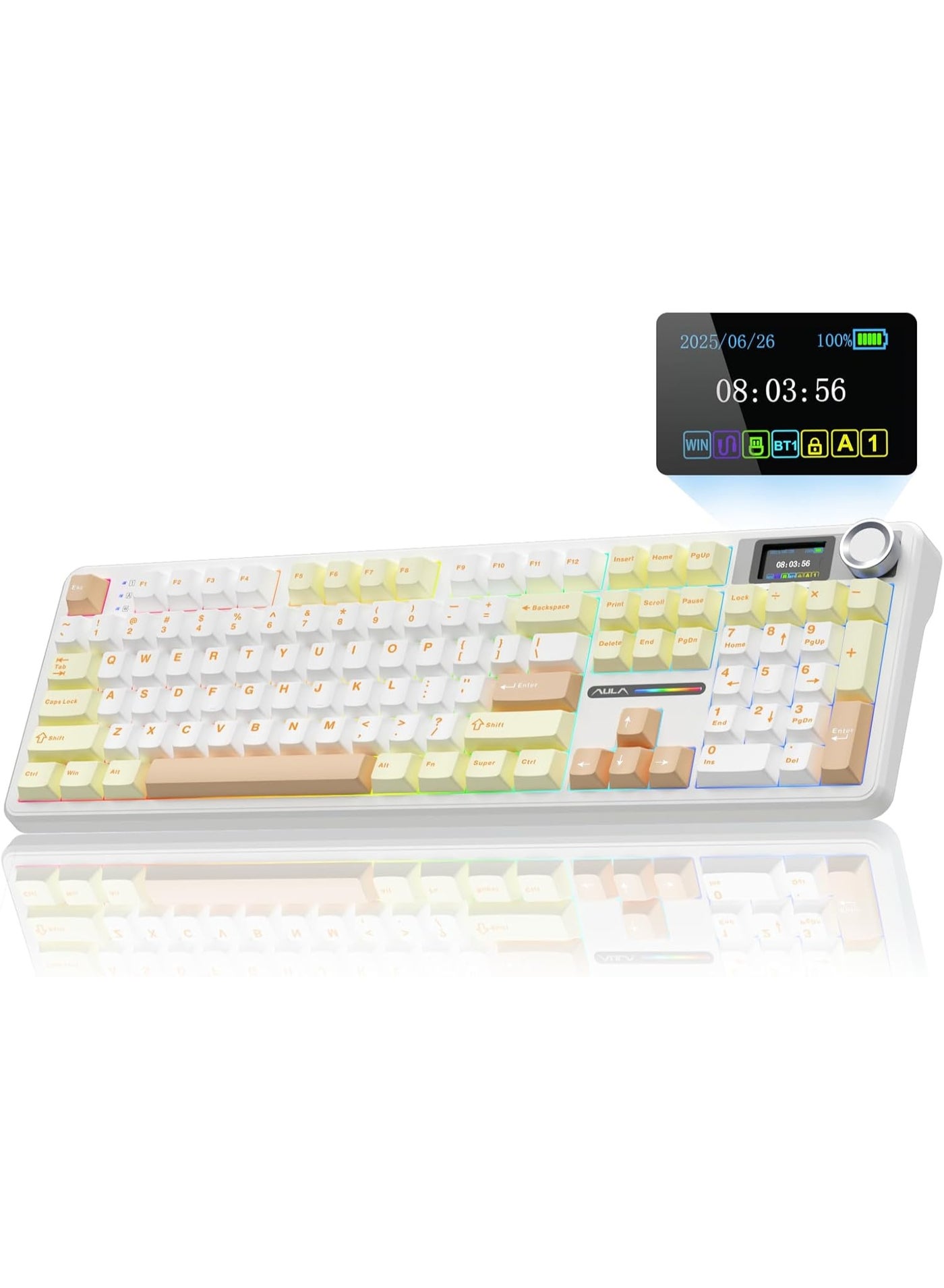 Compare F108 PRO  Wireless Mechanical Keyboard with Screen & Knob, Full Size Keyboard with 8000mAh Battery, Prelubed Strawberry Mint Switches, Side Printed PBT Keycaps, RGB Backlit Hot Swappable Custom Gaming Keyboards at KSA Price
