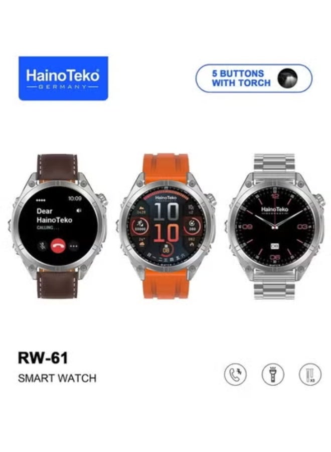 Compare RW61 Smartwatch with Fitness Tracking, Heart Rate & SpO? Monitoring, Multiple Sports Modes, Sleep Tracking, Smart Notifications for Calls & Messages, Lightweight Round AMOLED Display, Long Battery Life, Waterproof Design, Stylish Unisex Sma at KSA Price