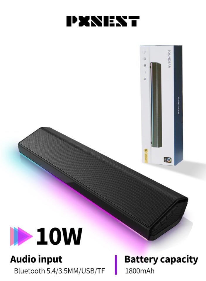 Compare Gaming Soundbar Desktop Speaker, 10W Stereo Bluetooth Speaker with RGB Lights, USB Plug & Play, Builtin Battery, TF Card Supportblack at KSA Price